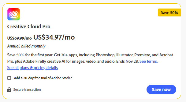 Creative Cloud Pro Plan Pricing