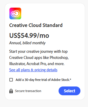 creative cloud standard plan pricing