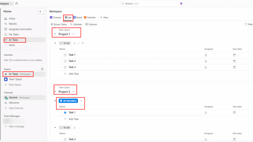 Adding Tasks and Subtasks in ClickUp Project Management Software