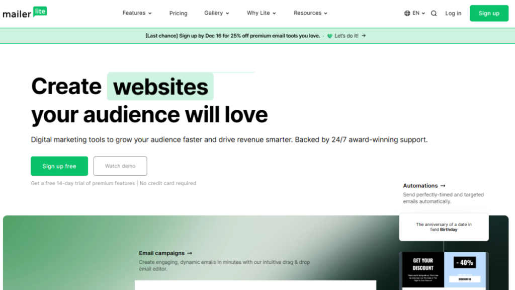 Mailer lite, Best Email Marketing App for Shopify