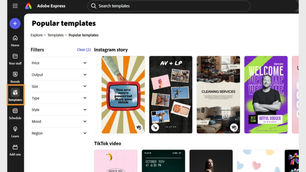 Template in Adobe Express