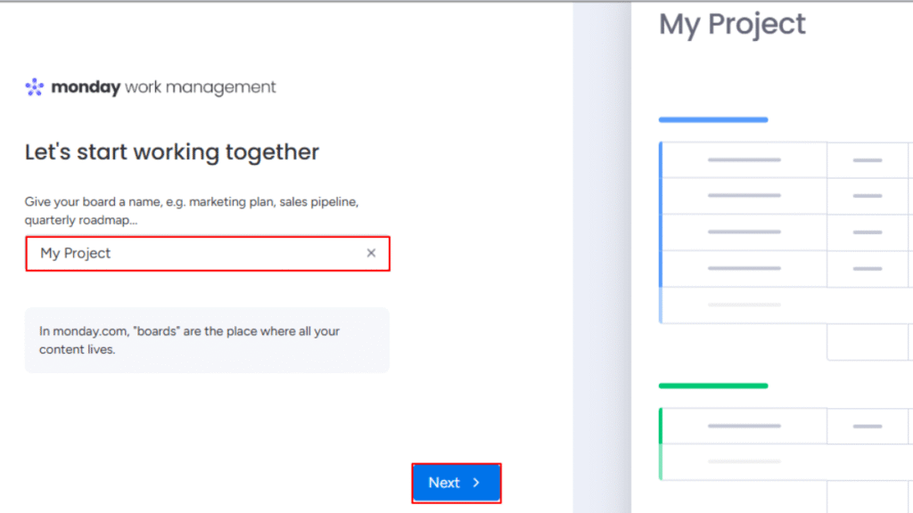 Creating First Board in Monday Project Management Software