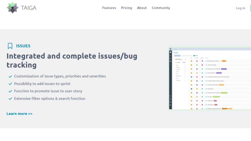 Issue Tracking in Taiga.