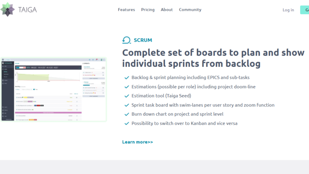 Scrum Projects in Taiga Project Management.